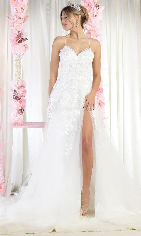 May Queen RQ7967 - Embroidered High Slit Bridal Gown Petite party dresses