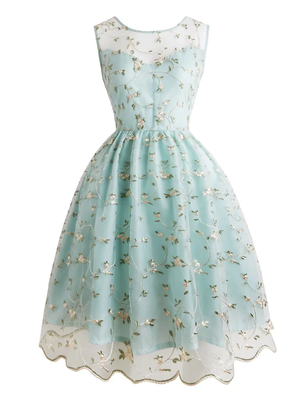 1950s Floral Embroidery Lace Dress Mini floral dresses