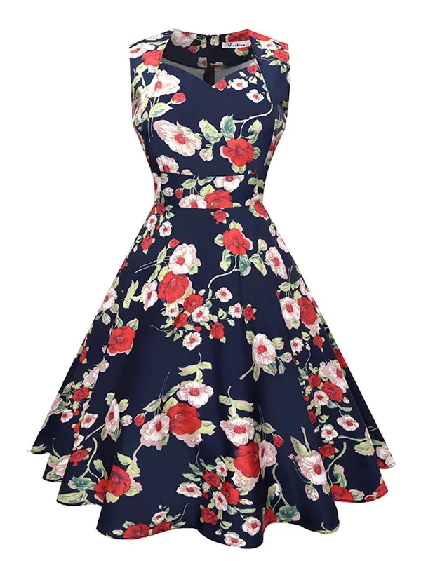 1950s Floral Print Swing Party Dress Shein floral dresses