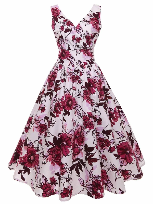 1950s Inspired Floral Swing Dress Vacation floral dresses