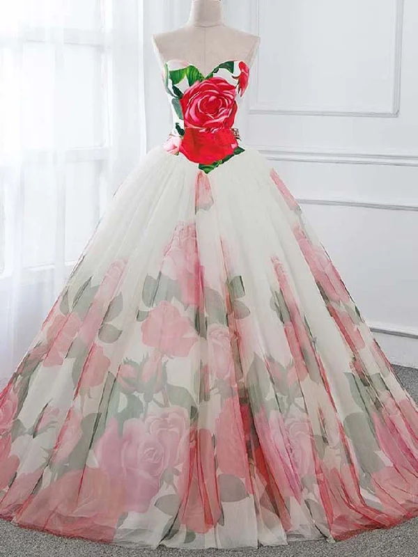 Ball Gown Prom Dresses Sweetheart Rose Floral Print Prom Dress Sexy Evening Dress JKL1492 Stretchy floral dresses