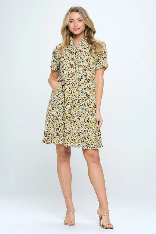 Confetti Print Button Up Dress with Pockets Garden party floral dresses