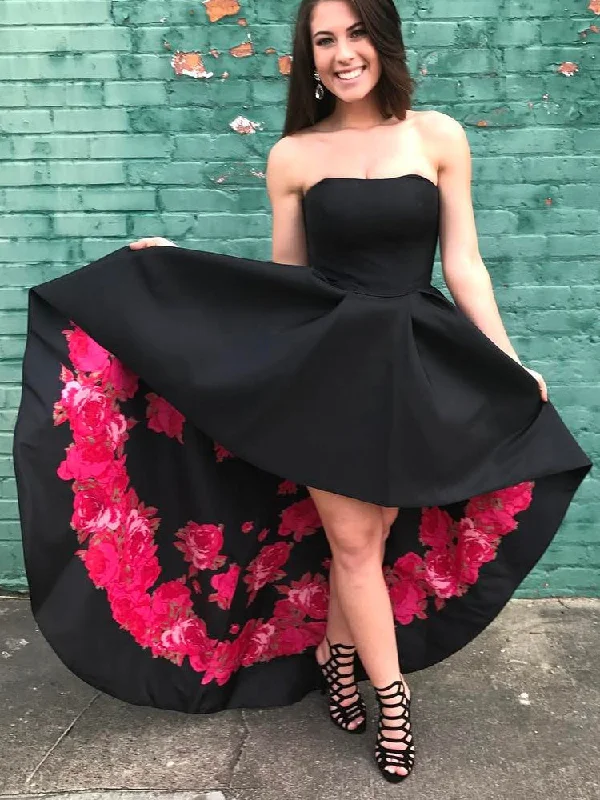 High Low Homecoming Dresses Black Floral Print Short Prom Dress Party Dress JK675 Midi floral dresses