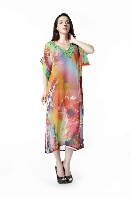 Long Digital Printed Chiffon Dress Brunch floral dresses