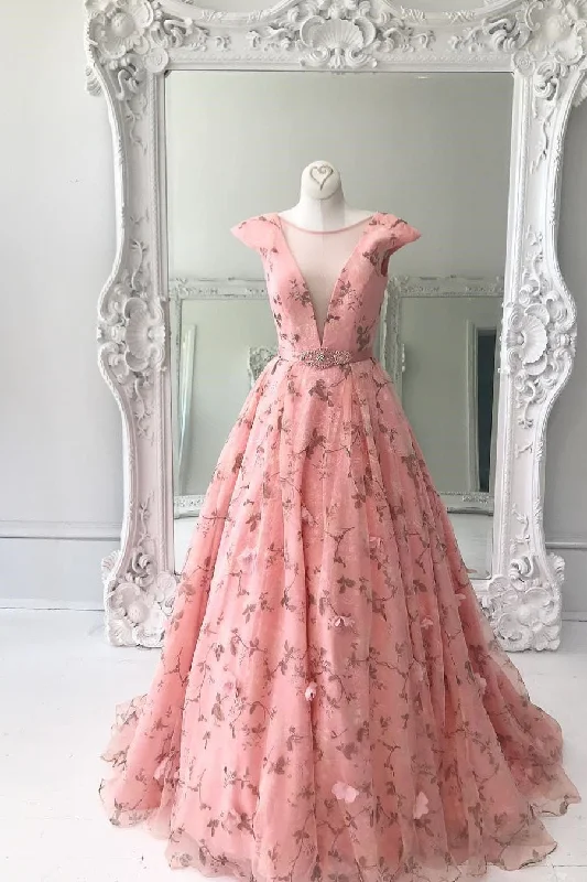 Pink 3d Floral Lace Long Prom Dresses Formal Dress Evening Gowns JKG028 Sexy floral print dresses