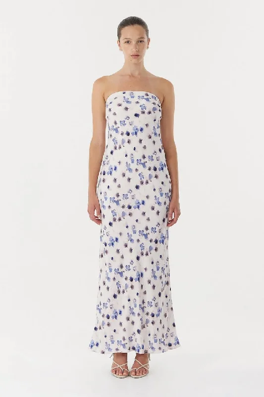 Third Form Blue Bias Strapless Dress - Floral Sexy floral print dresses