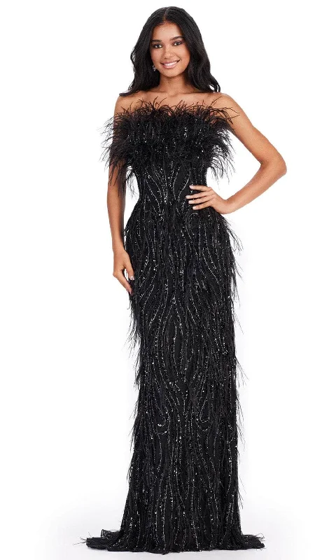 Ashley Lauren 11453 - Feather Detailed Prom Dress Tulle unclassified dresses