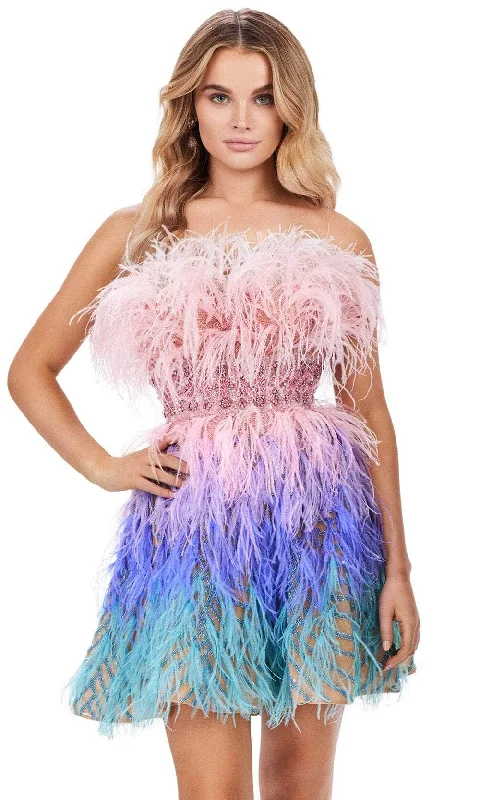 Ashley Lauren 4670 - Ombre Feather Strapless Dress Stretchy unclassified dresses