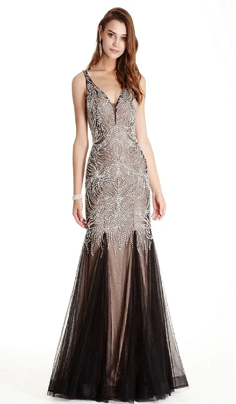 Aspeed Design - Plunging Neck Embellished Prom Dress Trendy new unclassified dresses