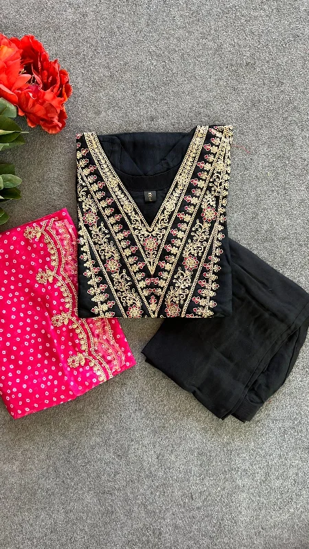 Black silk embroidery 3 piece kurti suit Y2K unclassified dresses