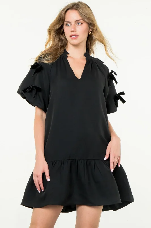 Bow Sleeve Dress | Black Affordable unclassified dresses