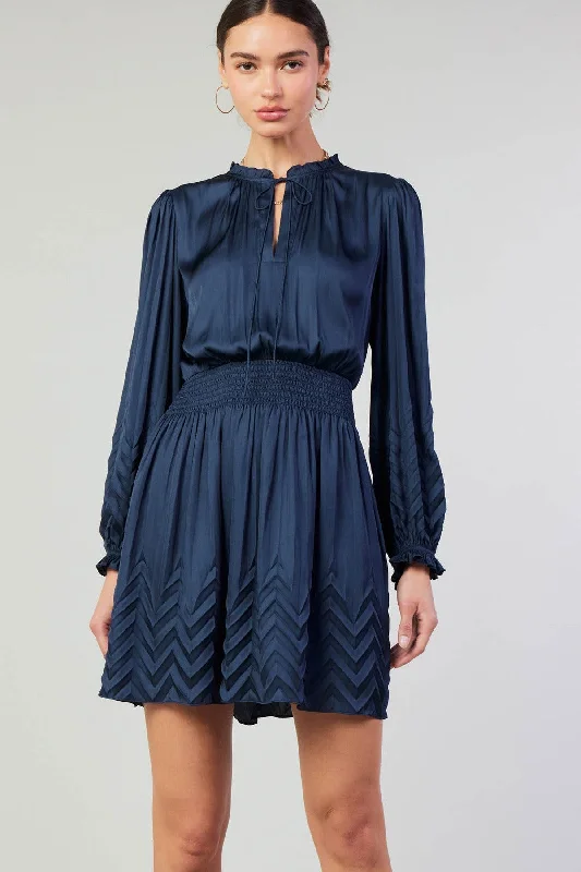 Chevron Pleated Dress Navy Everyday wear unclassified dresses