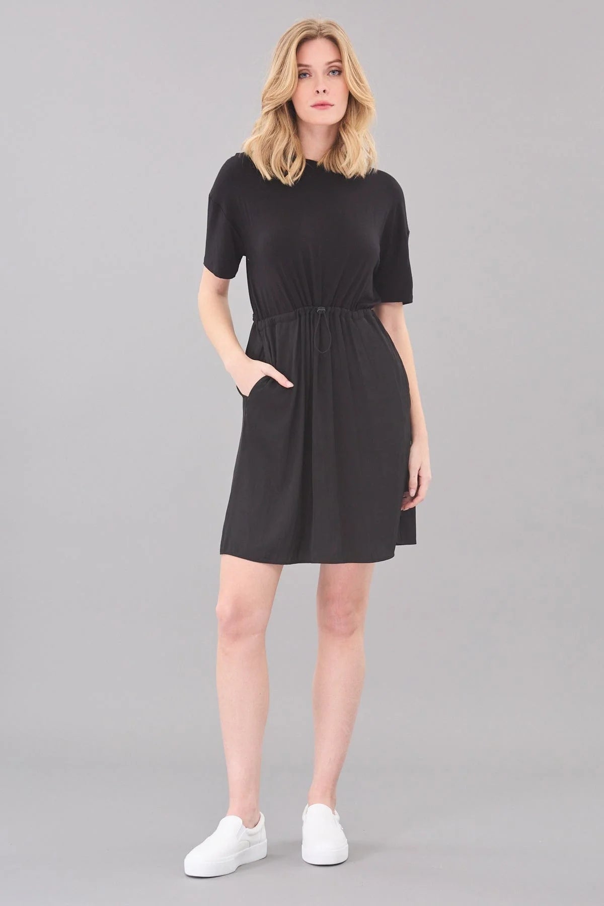 Elastic Cord Hybrid Dress Black Knitted unclassified dresses