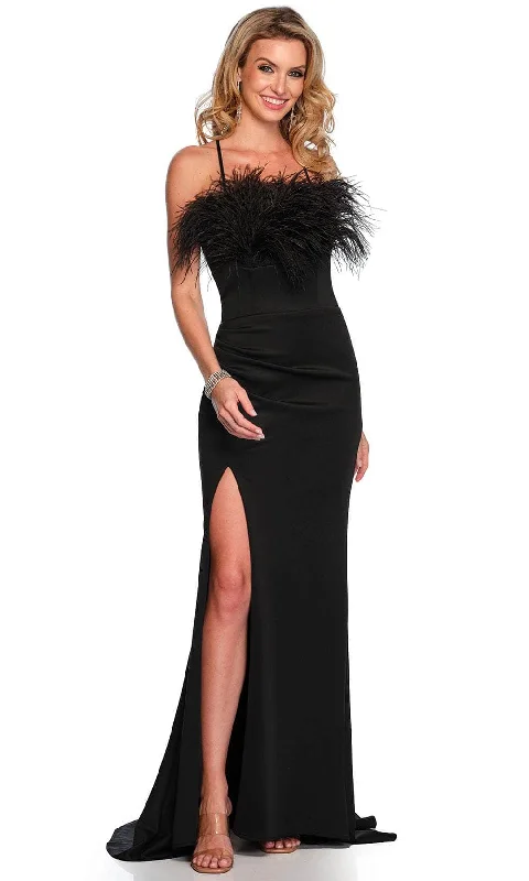 Dave & Johnny 11430 - Sleeveless Feather Detailed Gown Mesh unclassified dresses