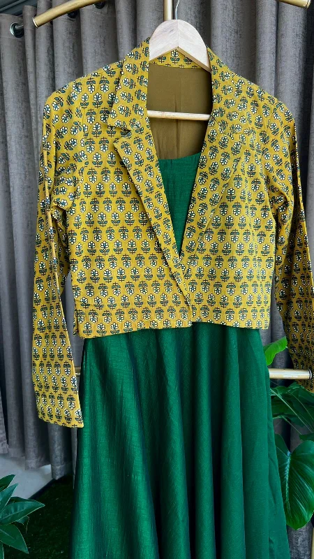 Green & yellow spaghetti dress & blazer coord sets Short unclassified dresses