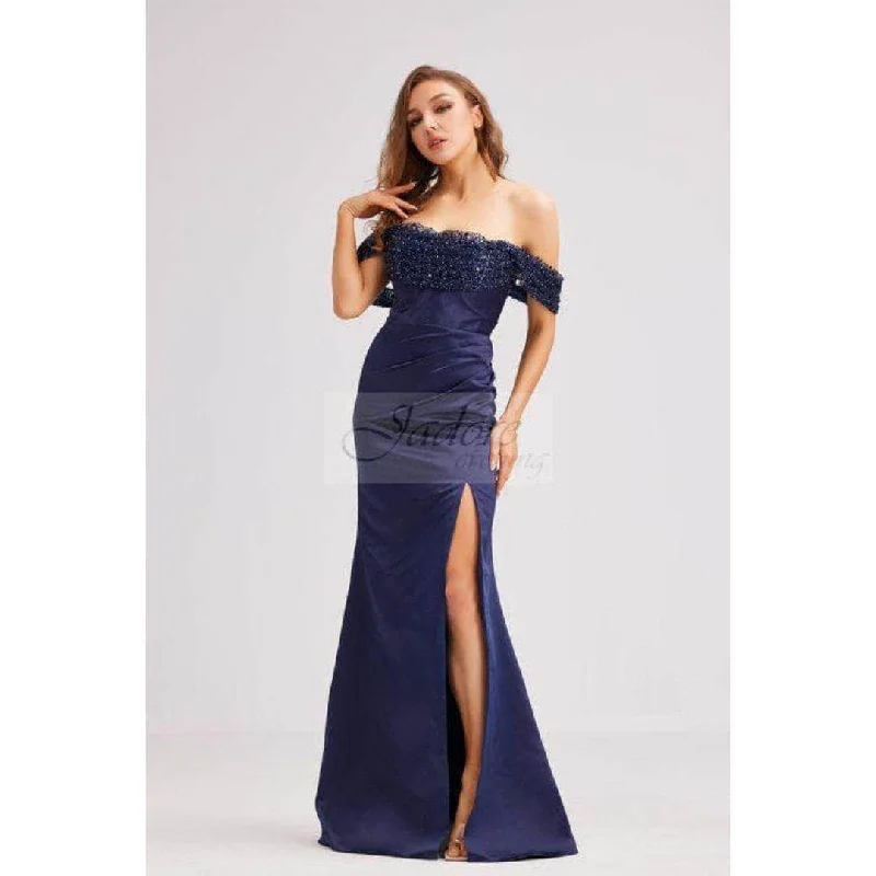 J'Adore Dresses J23019 - Off-Shoulder Satin Dress Velvet unclassified dresses