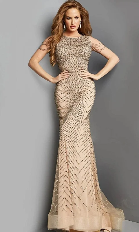 Jovani 02128SC - Jewel Neck Beaded Evening Dress Earthy tone unclassified dresses