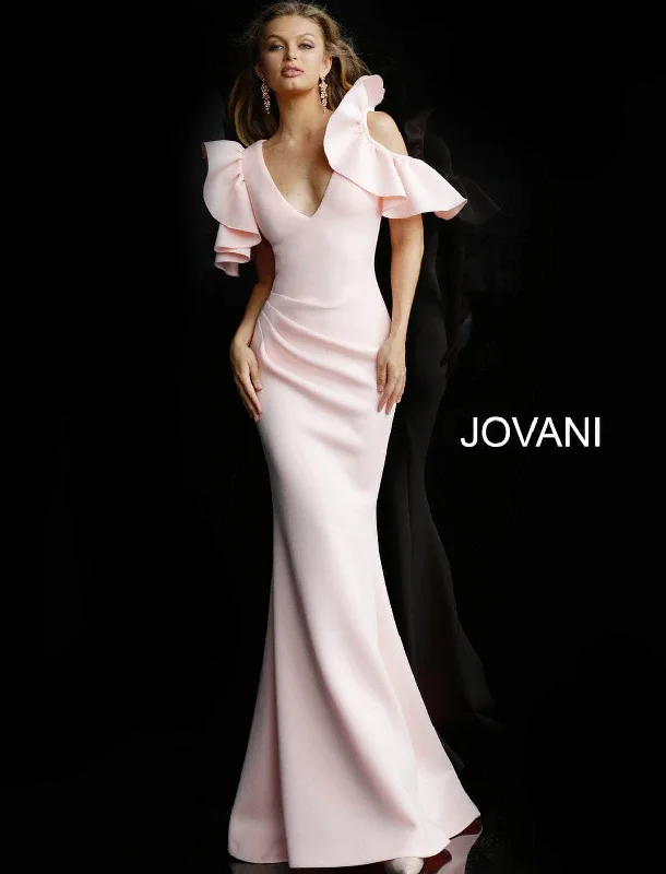 Jovani 62246A - Deep V-Neck Ruffle Prom Dress Cotton unclassified dresses