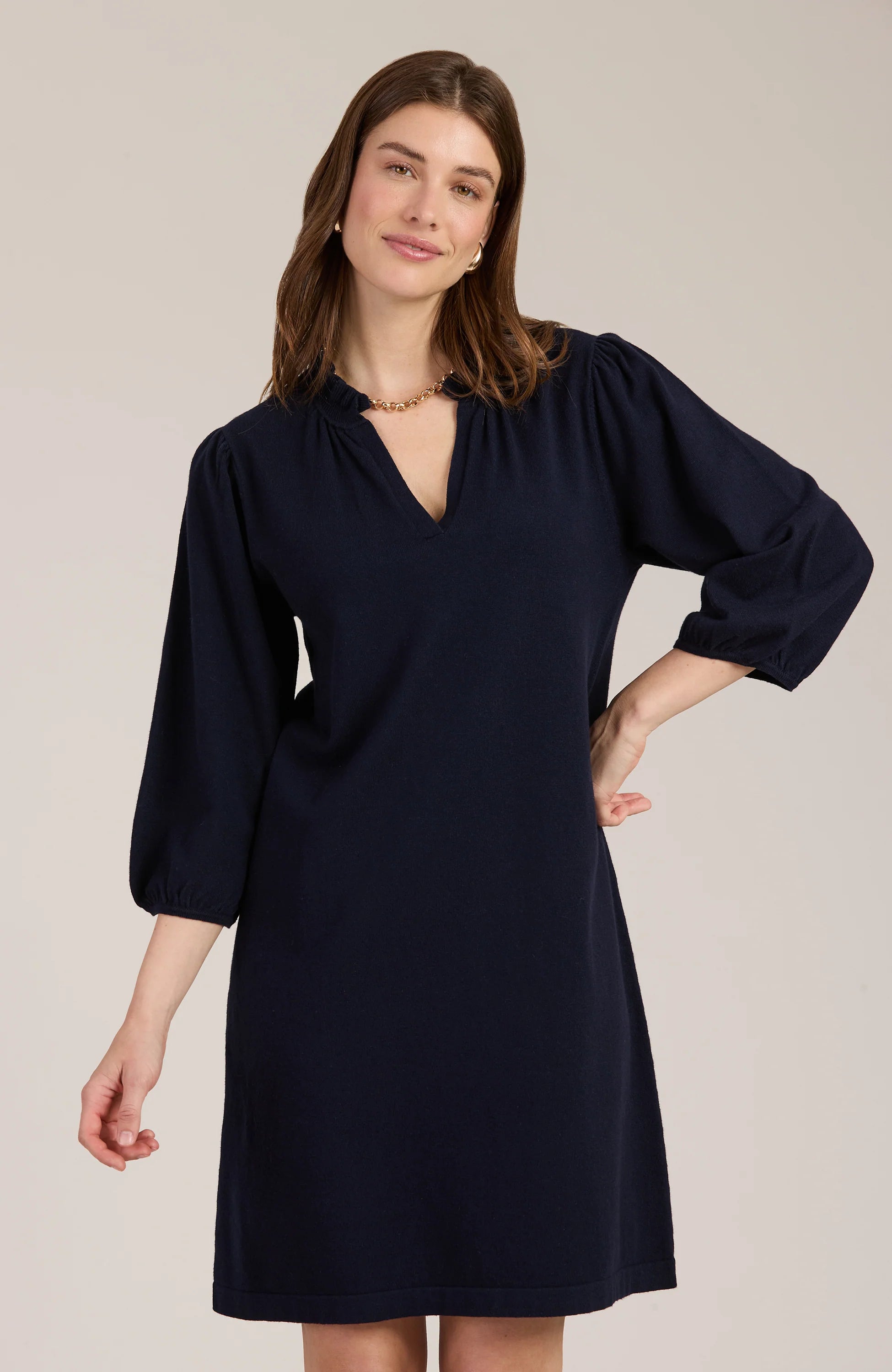 Sherri Cotton Cashmere Dress Navy Metallic unclassified dresses