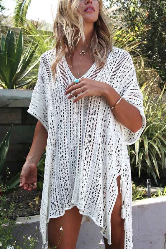 Uneven Hem Crochet Beach Cover Up High-low unclassified dresses