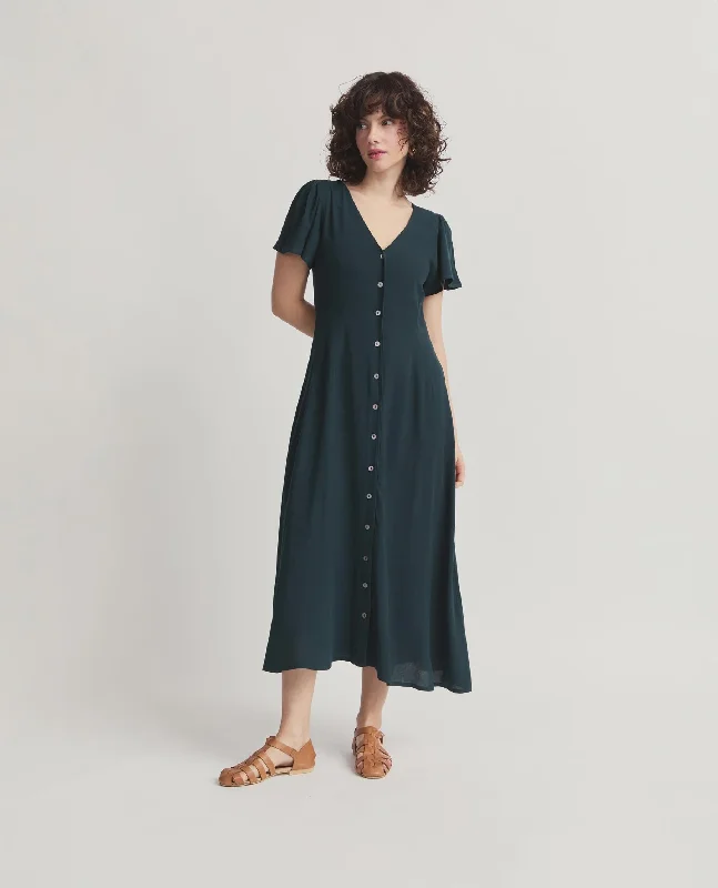 Zorya Flutter Sleeve Dress - Bottle Green Affordable unclassified dresses