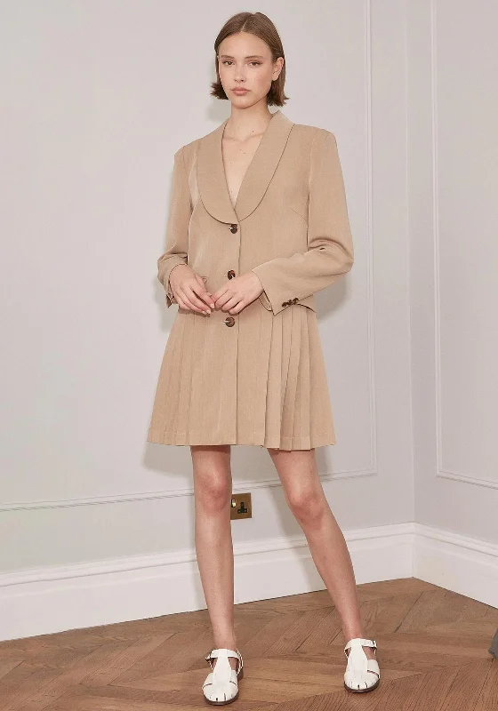 Jovonna Stella Pleat Blazer Mini Dress, Beige Mini Skirt Set