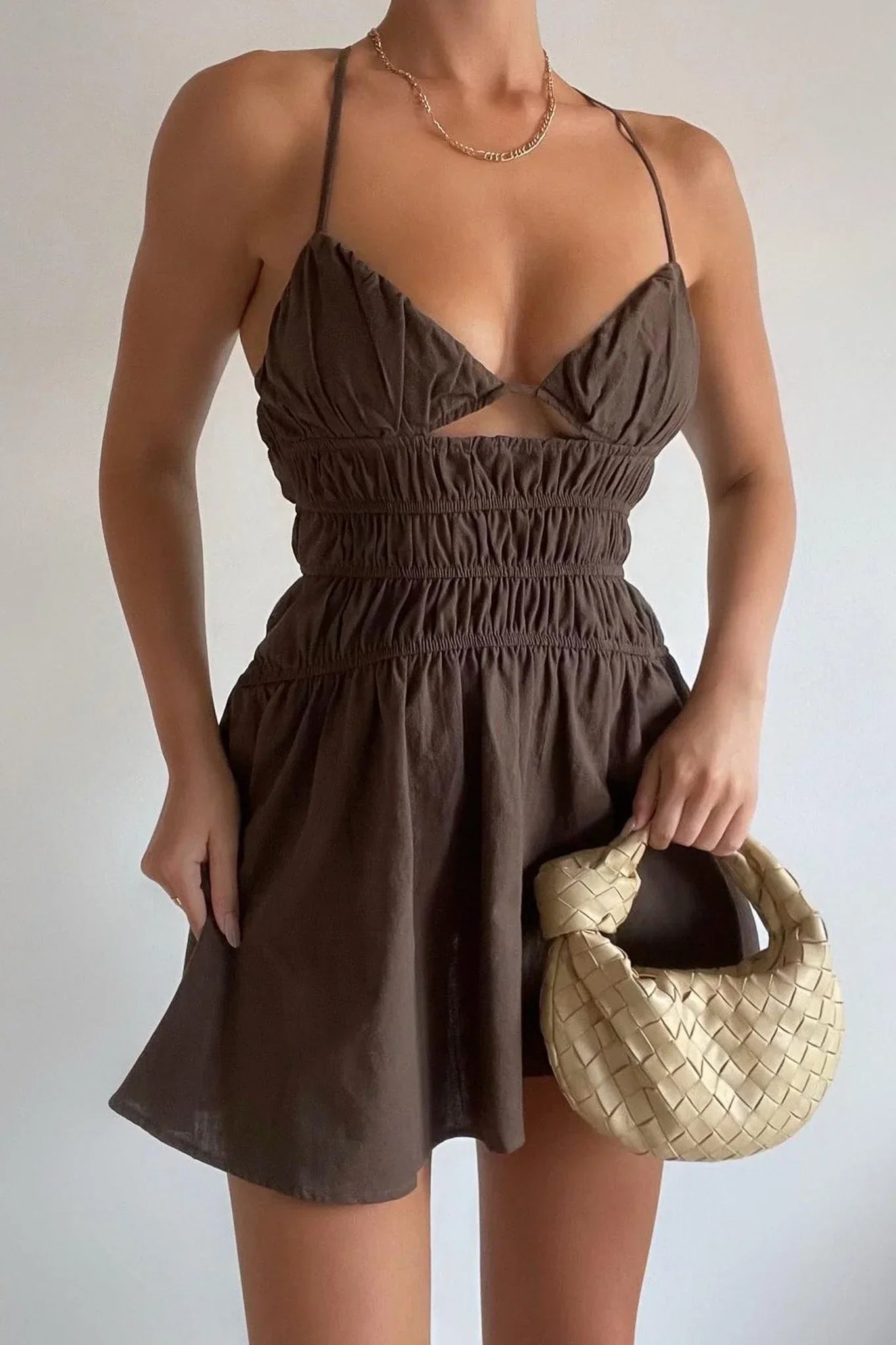 Tahlia Mini Dress - Chocolate Vintage Pleated Skirt