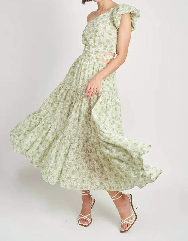 Jemma Maxi Dress In Moss Green Embroidered Maxi Skirt