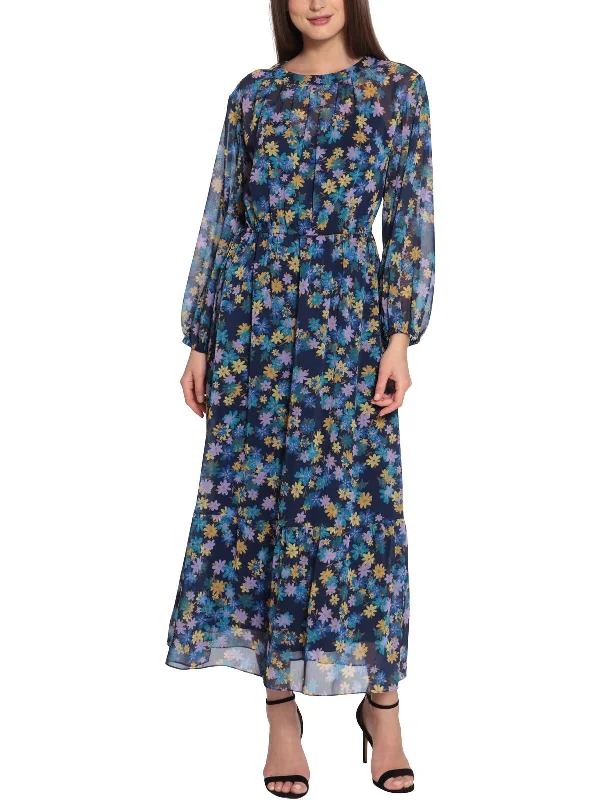 Womens Floral Ruched Maxi Dress Button-down Maxi Skirt