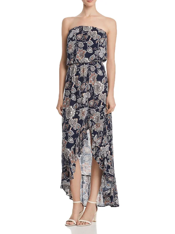 Womens Strapless Floral Maxi Dress Button-up Maxi Skirt