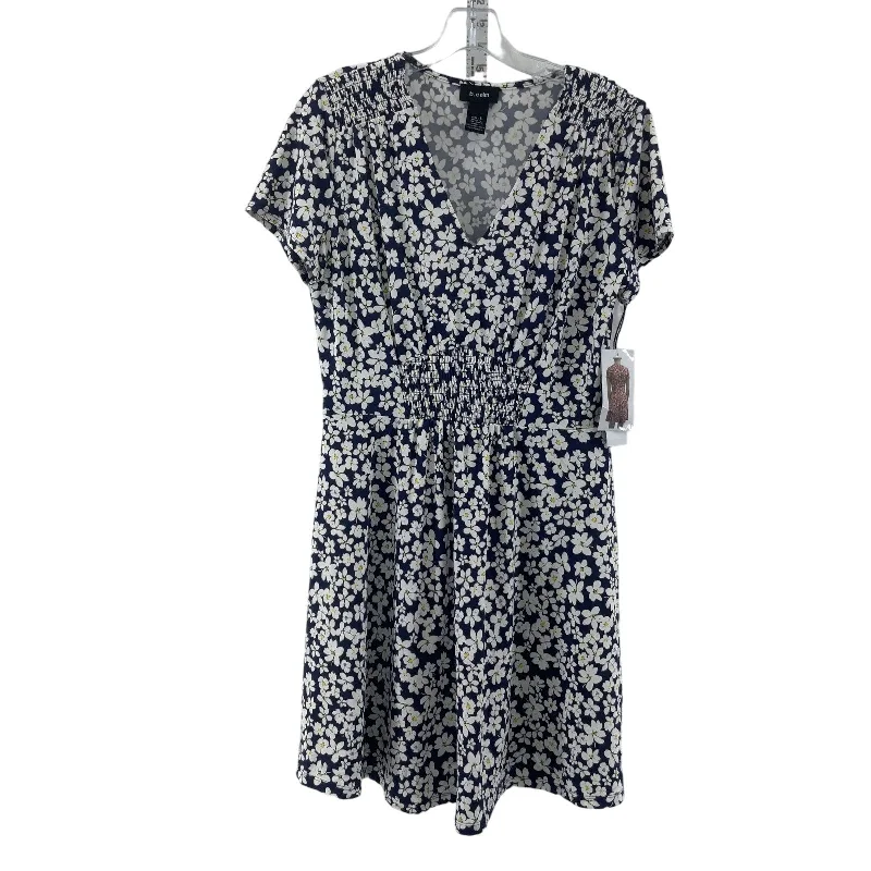 B.Calm Blue White Women's Floral Daisy Midi Blouson Dress L - NWT Boho Midi Skirt