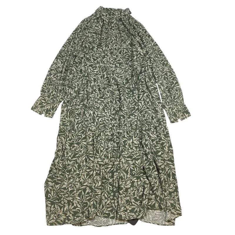 Dress Casual Midi By H&m In Green & Tan, Size: L Ruffled Floral Skirt