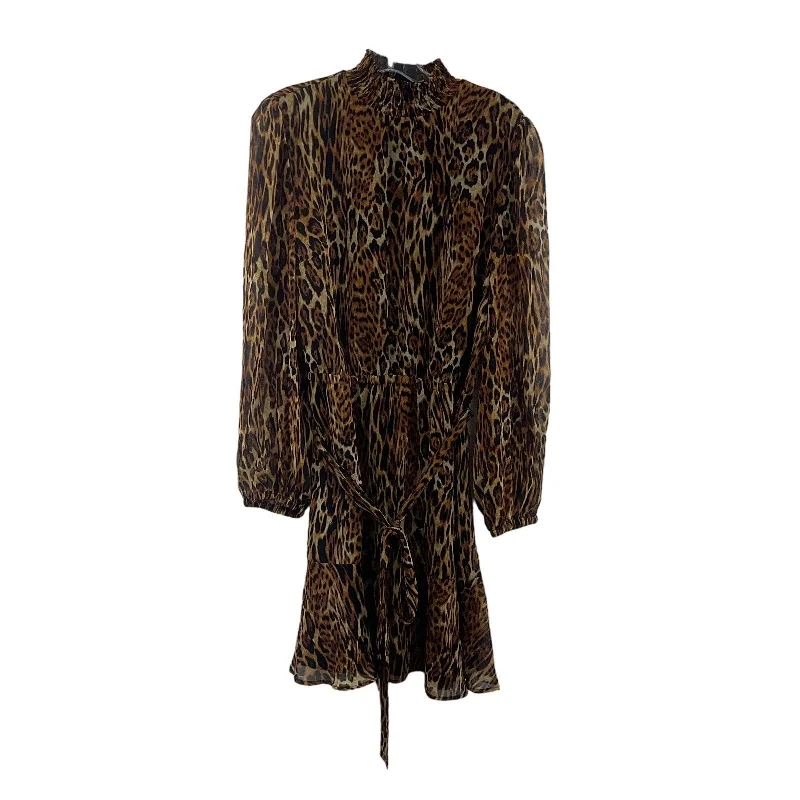 INC Tan Womens Lepopard Print Midi Blouson Dress, Polyester, L, NWT Button-front Midi Skirt