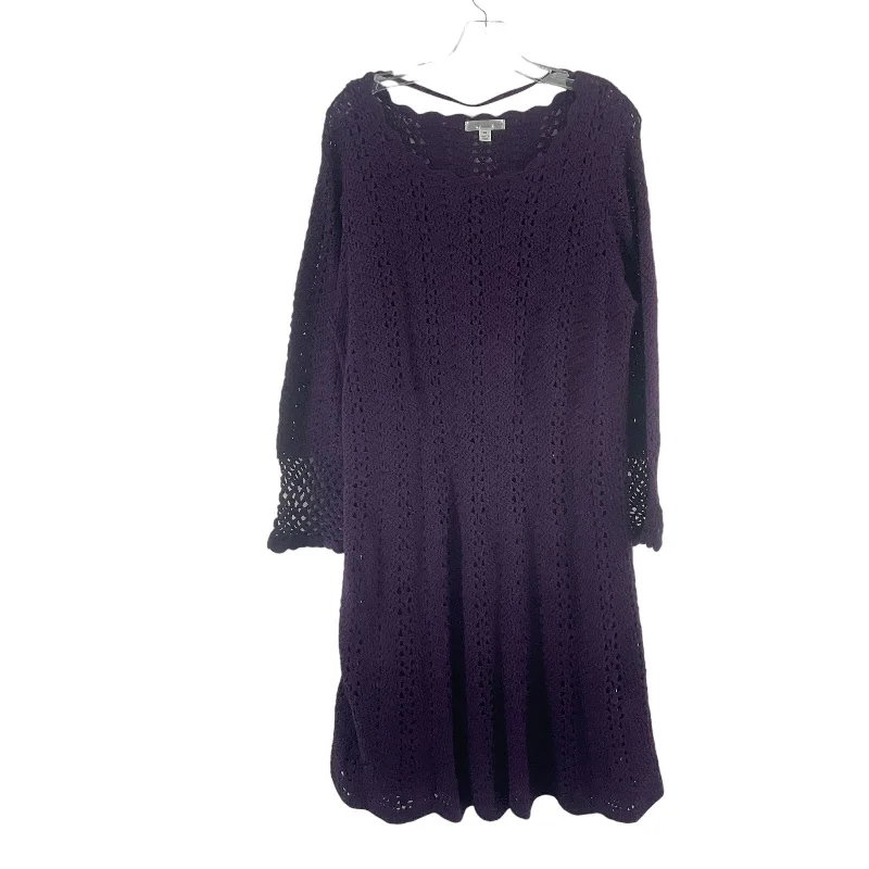 London Times Purple Crochet Knit Built-In Slip Midi Sweater Dress Women’s 1X New Midi Skirt Casual