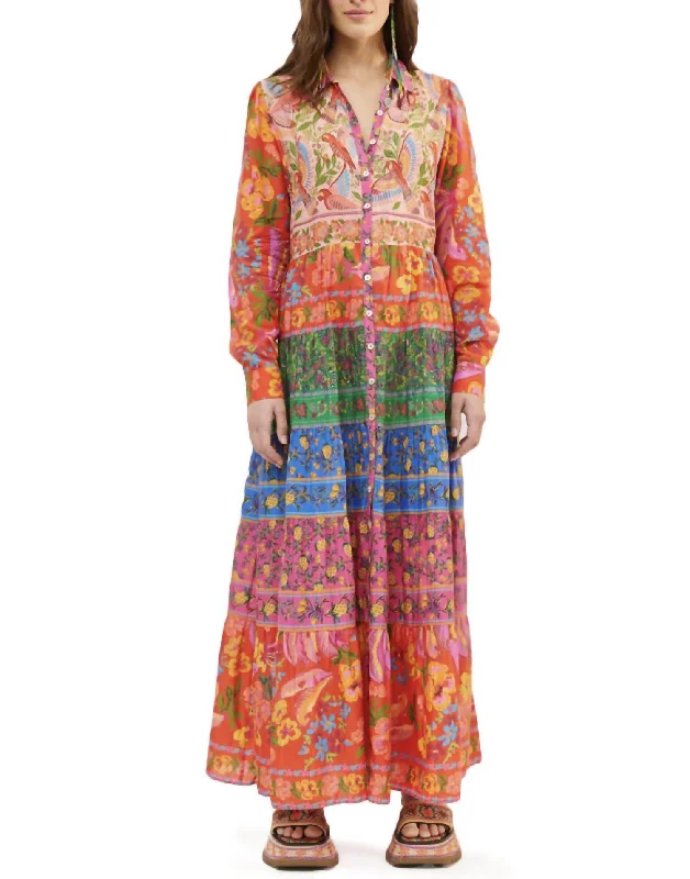 Mixed Border Prints Maxi in Multi Midi Skirt Look