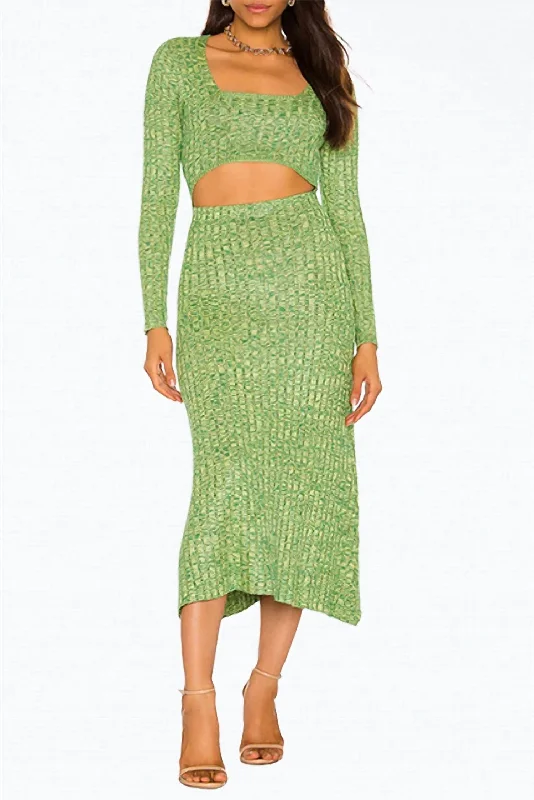 Skye Cutout Ribbed-Knit Midi Dress In Marled Lime Vintage Midi Skirt