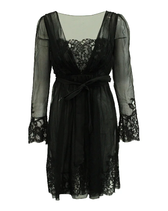 Alberta Ferretti Sheer Lace Dress in Black Silk Simple Lace Gown