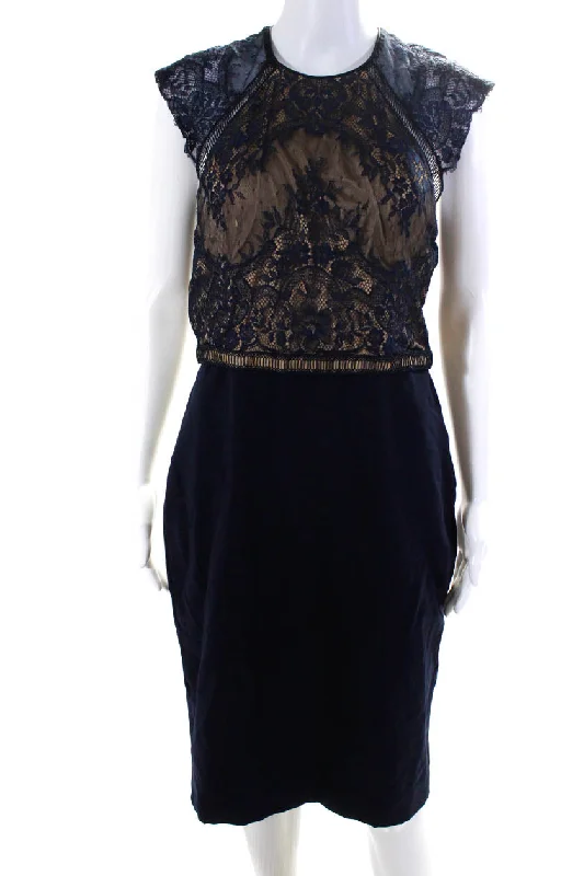 CATHERINE DEANE Womens Blue Lace Noella Dress Elegant Lace Design