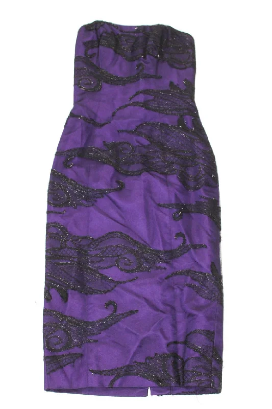 Cennamo  Couture Rafael Cennamo Womens Strapless Lace Sheath Dress Purple Vintage Lace Gown