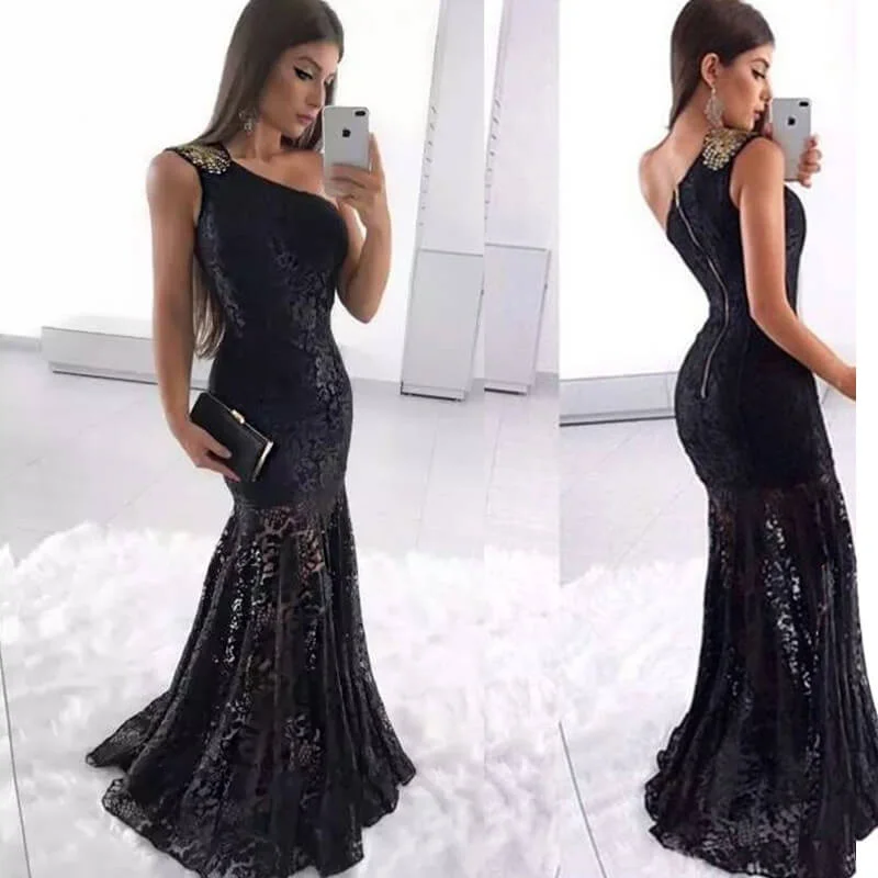 Formal Evening Lace One Shoulder Mermaid Dress Lace Party Dress