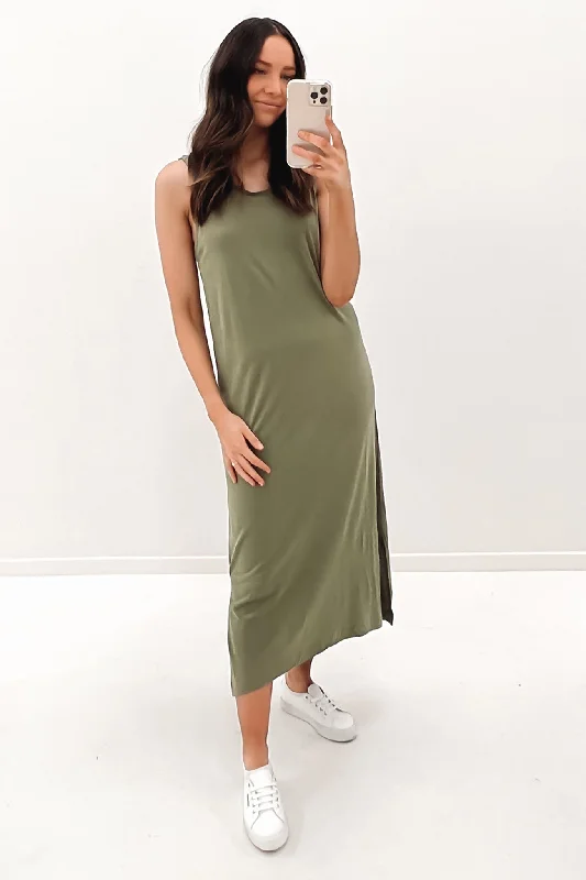 Harley Tank Dress Khaki Sleeveless Casual Dress