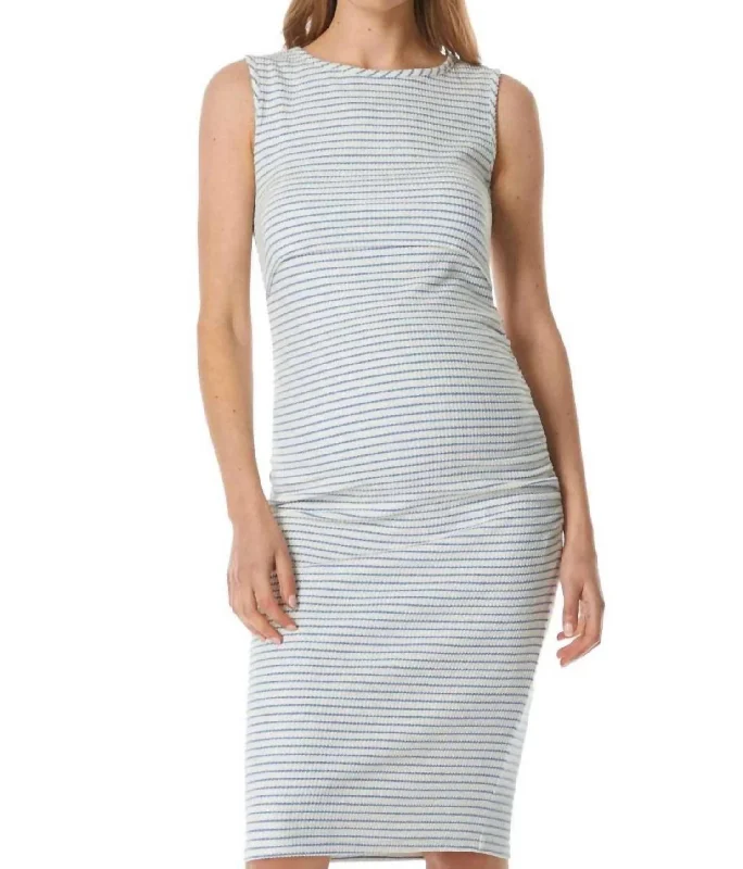 Honor Ruched Tank Dress In Blue Striped A-line Sleeveless Dress