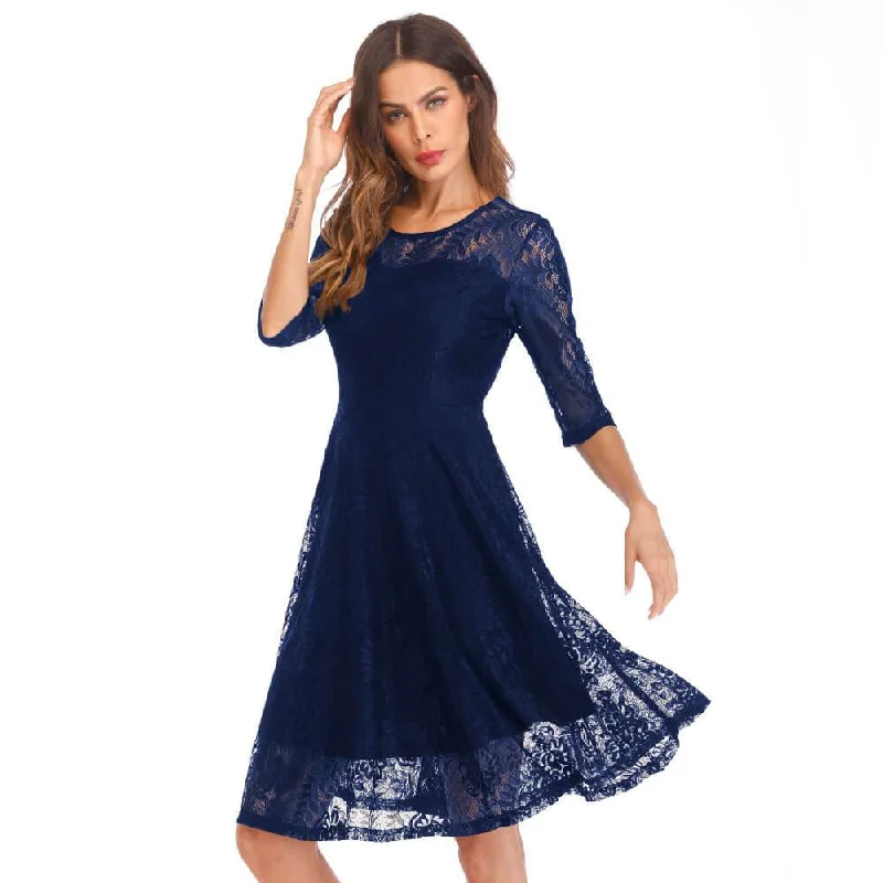 Retro Lace A Line Short Dress Lace Dress Bohemian