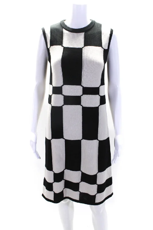 'S Max Mara Womens Beige Black Checker Crew Neck Sleeveless Tank Dress Easygoing Tank Dress