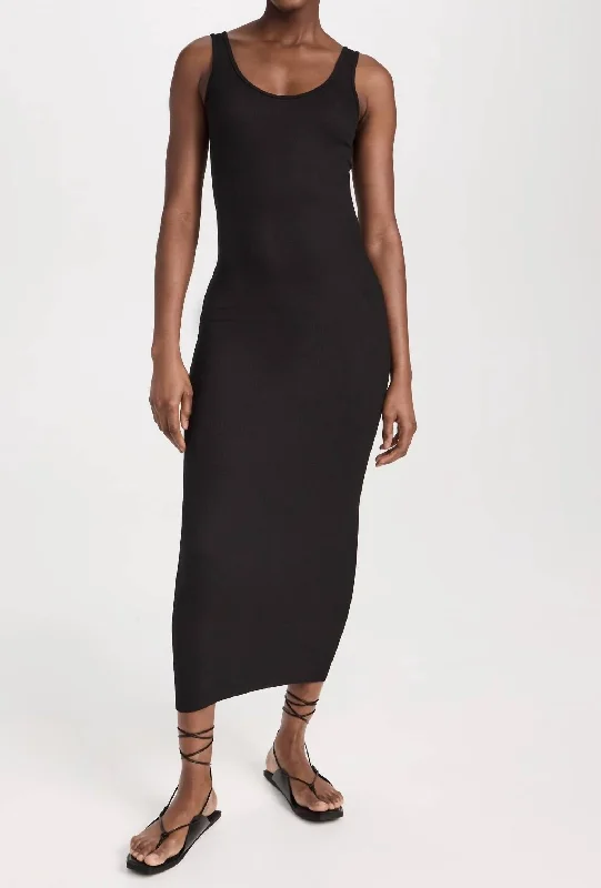 Silk Rib Tank Dress In Black Minimalist Tank Dress